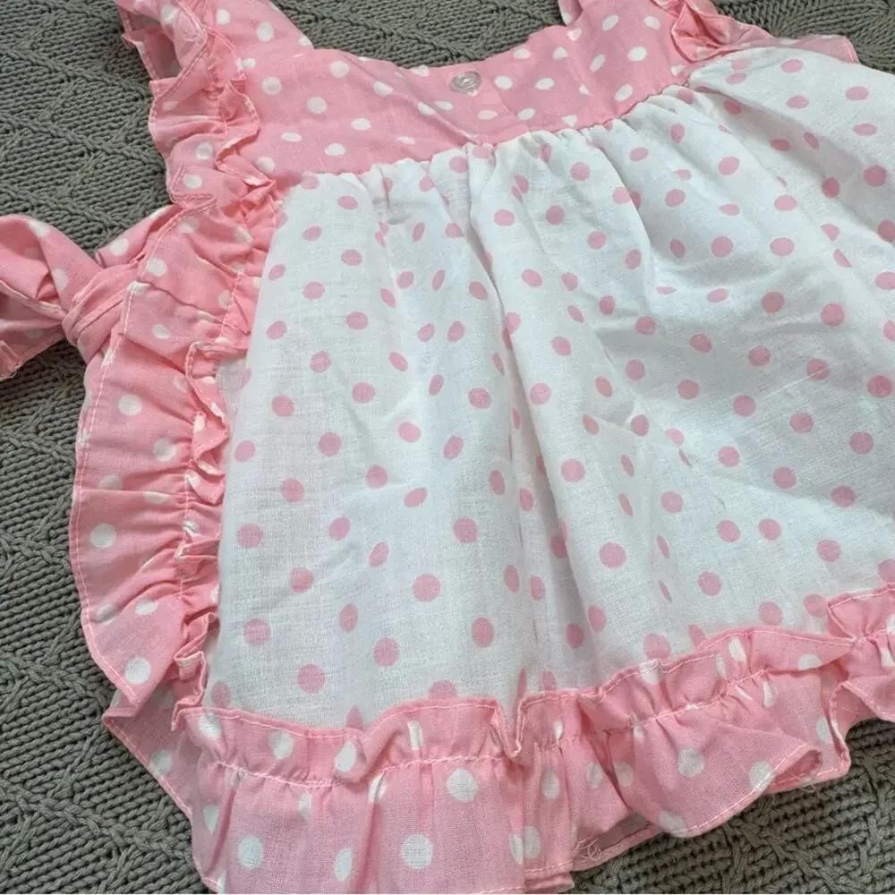 Vintage Broadway Kids Pink Polka Dot Apron Pinnie Tunic Seahorse Design ~9M